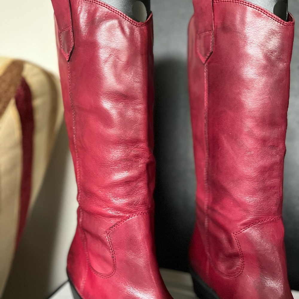 FRANCO SARTO WALINDA NWOT AUTHENTIC OXBLOOD RED SOFT LEATHER WESTERN BOOTS - Picture 6 of 16